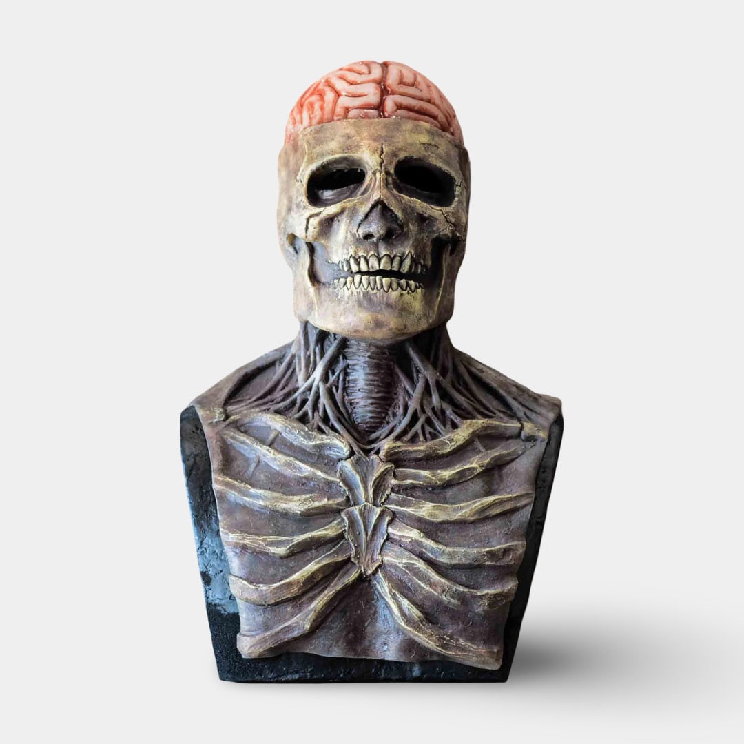Halloween Skull Skeleton Mask with Exposed Brain and Chest Plate Creepy Latex Full Head Costume Prop - Image 1