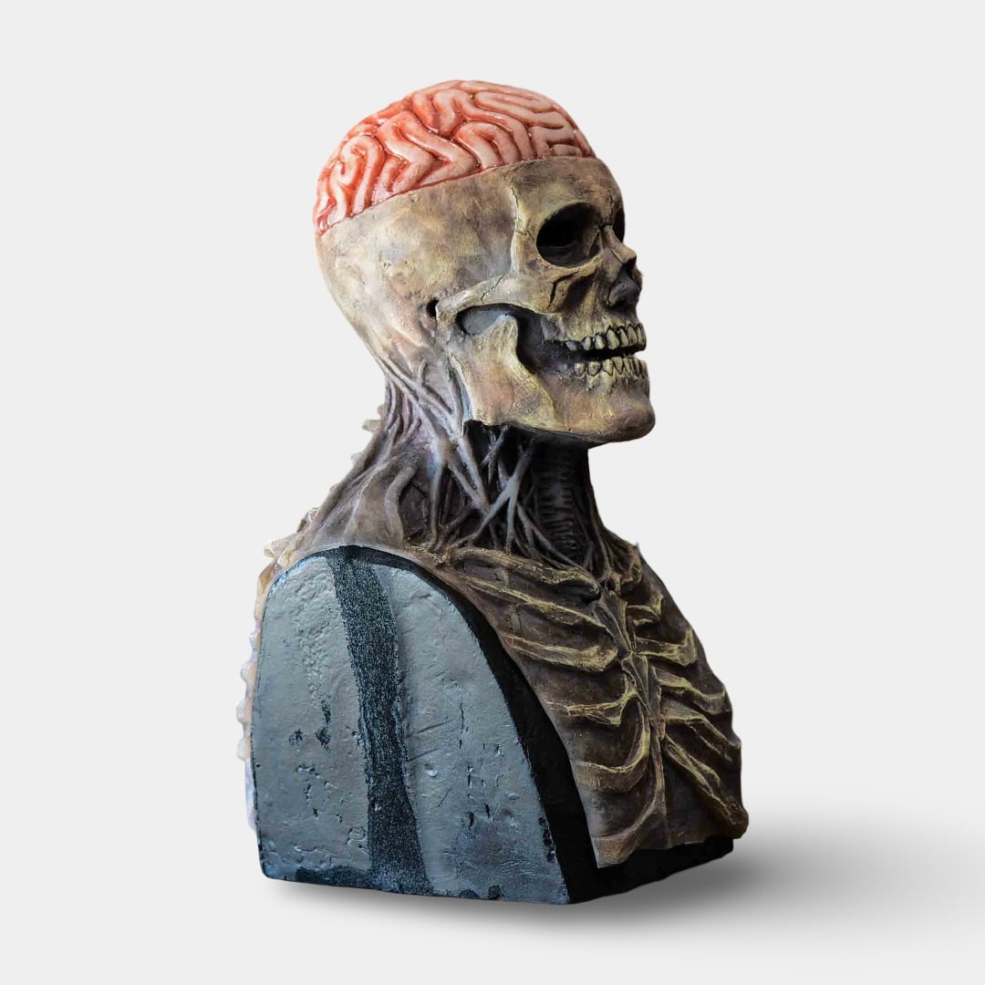 Halloween Skull Skeleton Mask with Exposed Brain and Chest Plate Creepy Latex Full Head Costume Prop - Image 4