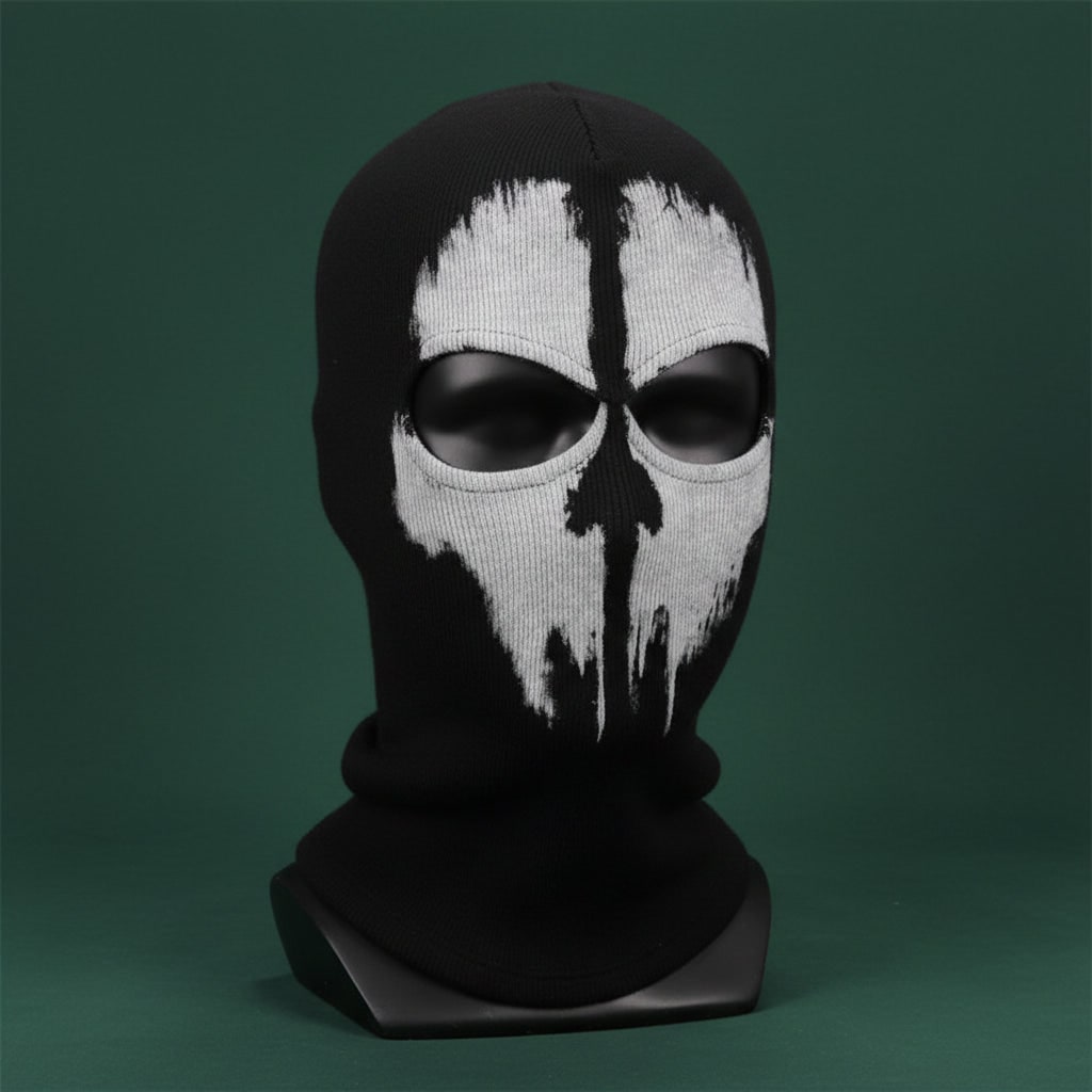 Halloween Skull Ski Mask Full Face Balaclava Knit with Distressed Print for Skiing and Winter Sports - Image 1