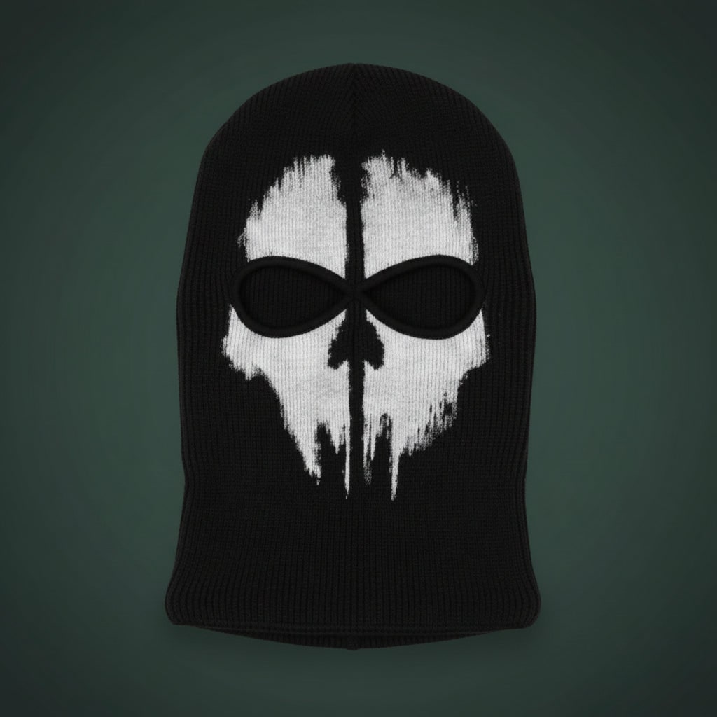 Halloween Skull Ski Mask Full Face Balaclava Knit with Distressed Print for Skiing and Winter Sports - Image 3