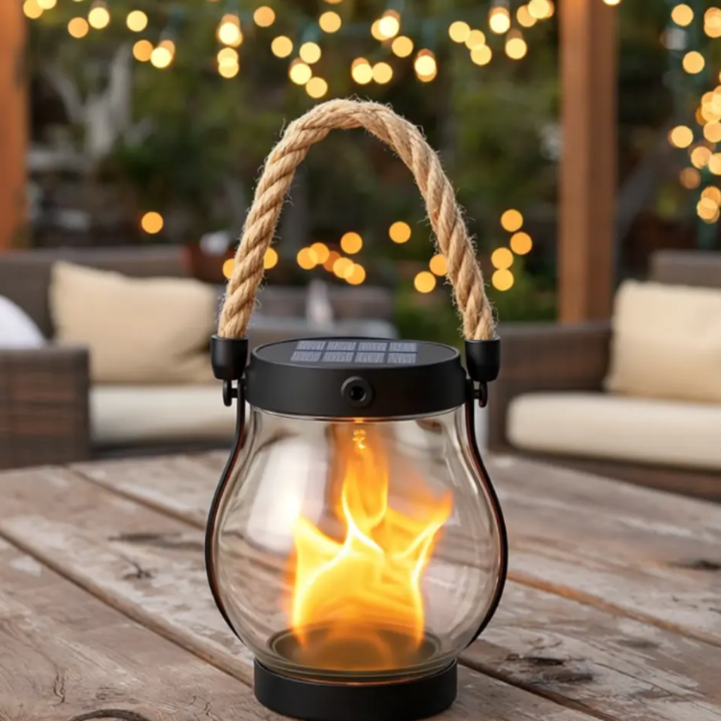 Halloween Solar Outdoor Lantern with Flickering Flame LED and Hanging Rope for Patio Yard Decoration - Image 4