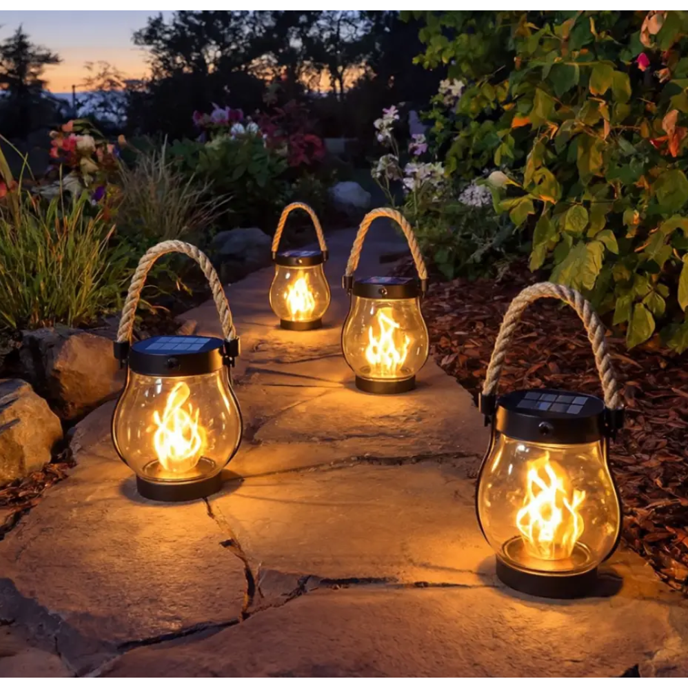Halloween Solar Outdoor Lantern with Flickering Flame LED and Hanging Rope for Patio Yard Decoration - Image 5