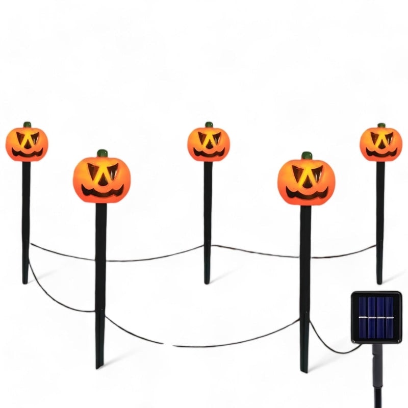 Halloween Solar Pathway Pumpkin Lights for Garden Yard Outdoor Decoration Set of 5 - Image 2