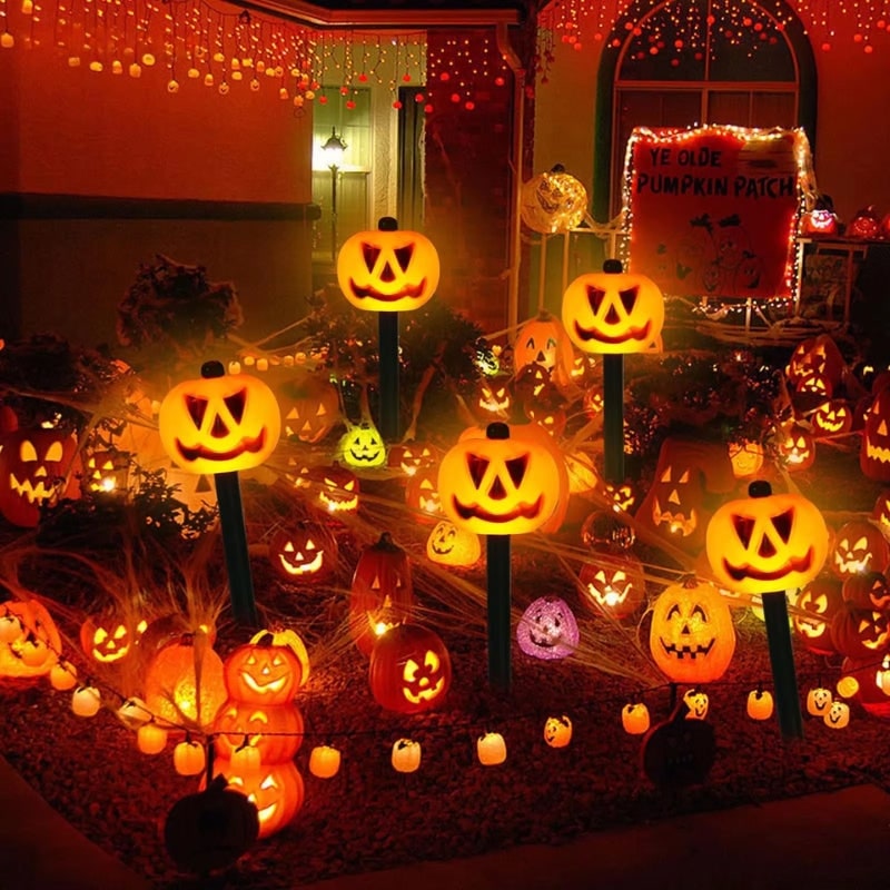 Halloween Solar Pathway Pumpkin Lights for Garden Yard Outdoor Decoration Set of 5 - Image 5