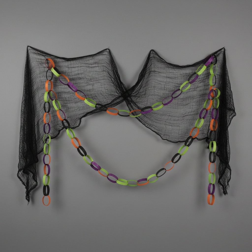 Halloween Spider Web Decoration with Black Mesh Creepy Cloth Netting - Image 1