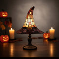 Halloween Stained Glass Witch Hat Table Lamp with Bronze Base and Leaded Panels - Image 2