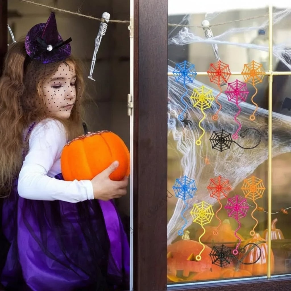 Halloween Sticky Toys Stretchy Spiderweb Party Decorations with Neon Colors - Image 3