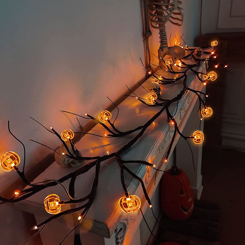 Halloween String Lights Outdoor Garland with LED Pumpkin and Bat Battery Operated 6 Feet 8 Modes - Image 2