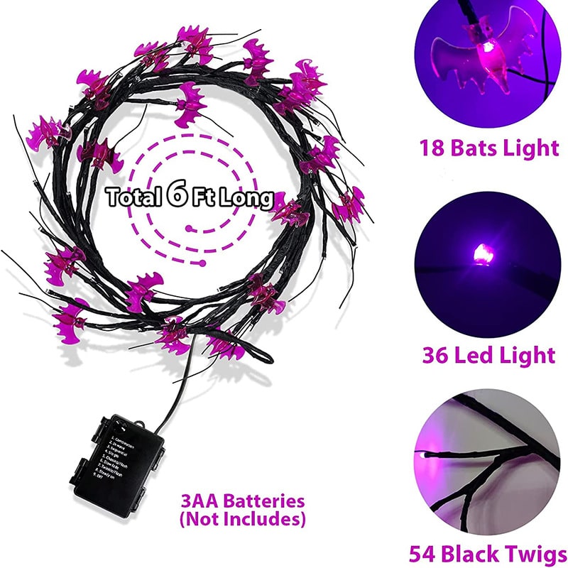 Halloween String Lights Outdoor Garland with LED Pumpkin and Bat Battery Operated 6 Feet 8 Modes - Image 4