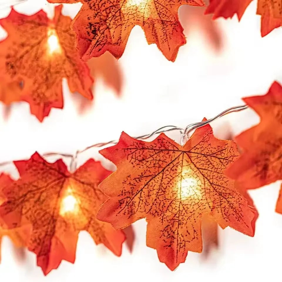 Halloween String Lights with Maple Leaf Garland LED Warm Amber Glow for Yard and Fall Decoration - Image 2