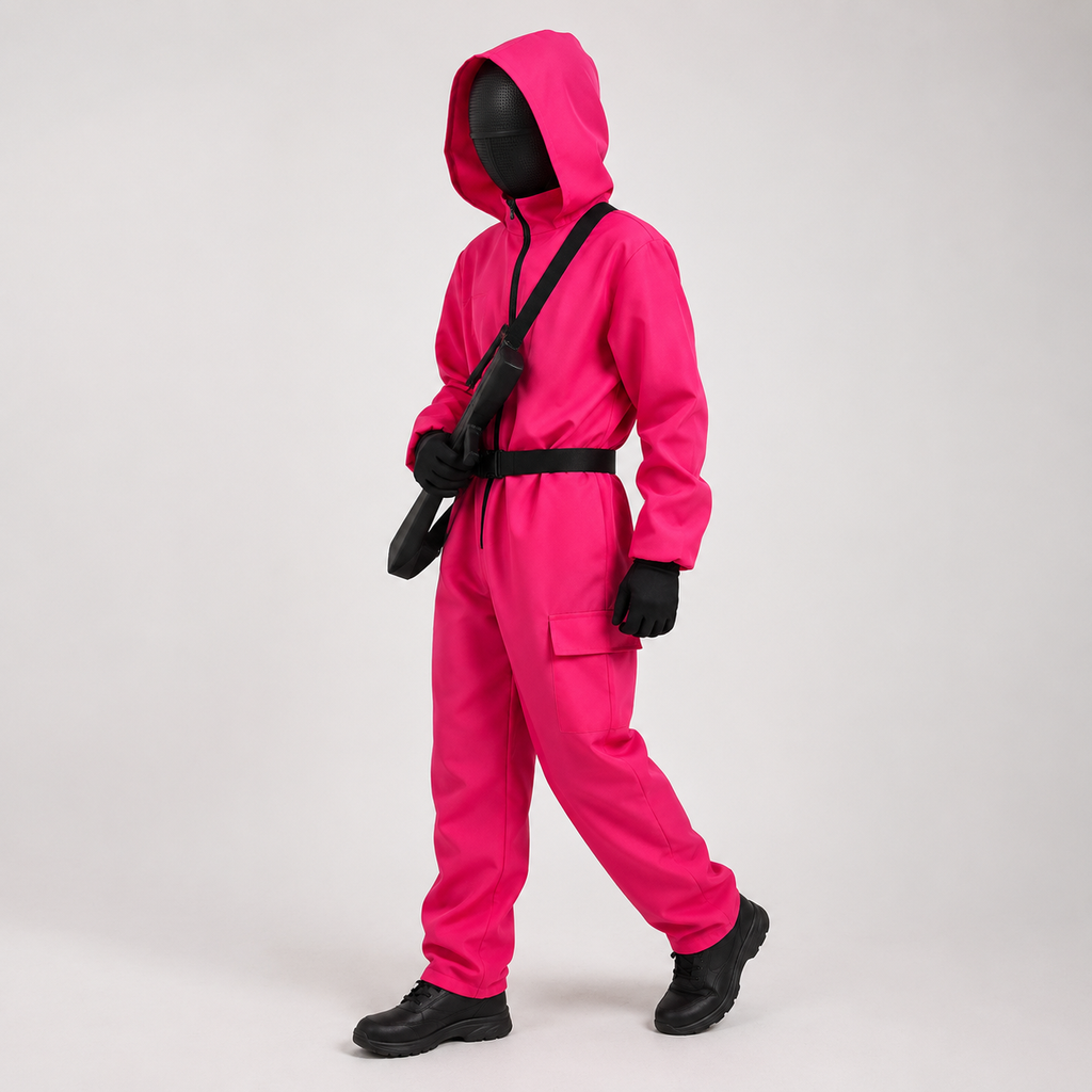 Halloween survival game Costume Hooded Jumpsuit with Full Face Mask and Belt - Image 2