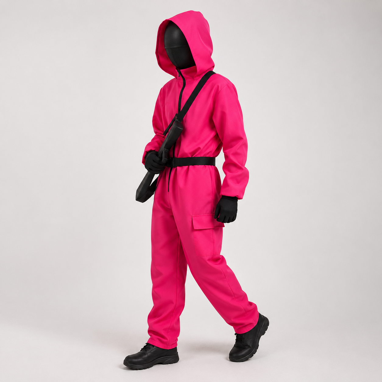 Halloween survival game Costume Hooded Jumpsuit with Full Face Mask and Belt - Image 2