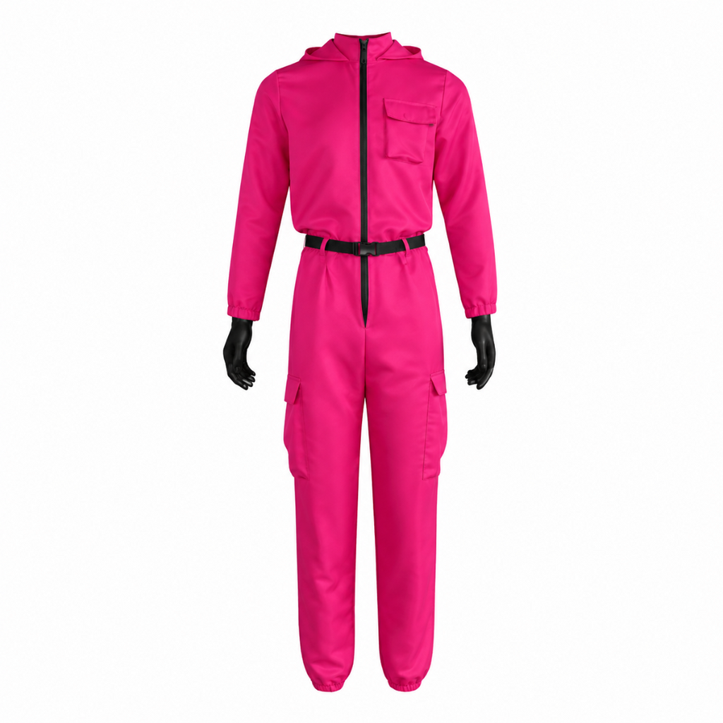 Halloween survival game Costume Hooded Jumpsuit with Full Face Mask and Belt - Image 3