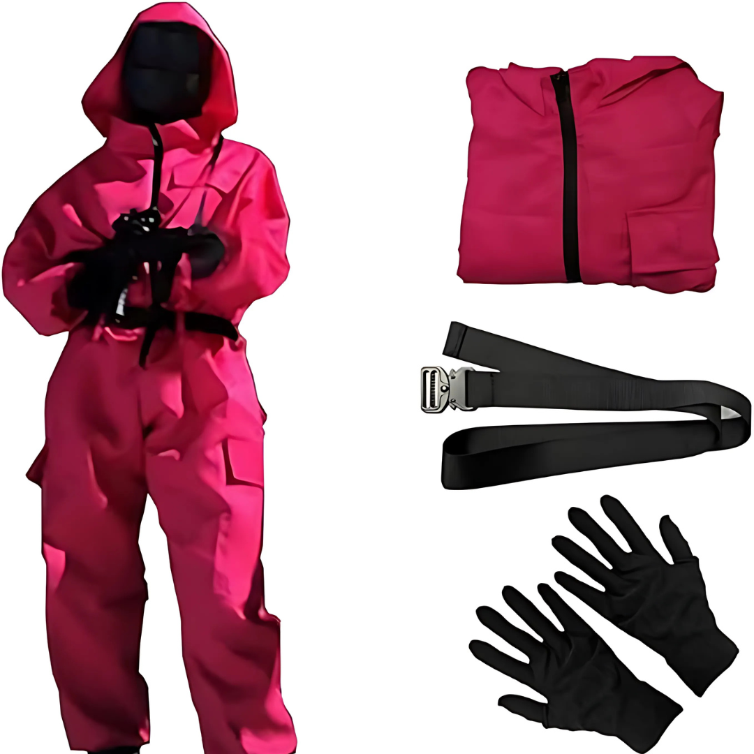 Halloween survival game Costume Hooded Jumpsuit with Full Face Mask and Belt - Image 6