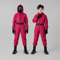 Halloween survival game Costume Red Hooded Jumpsuit with Mask and Toy Pistol - Image 2