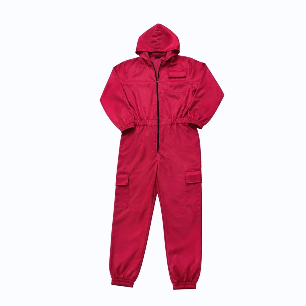 Halloween survival game Costume Red Hooded Jumpsuit with Mask and Toy Pistol - Image 4