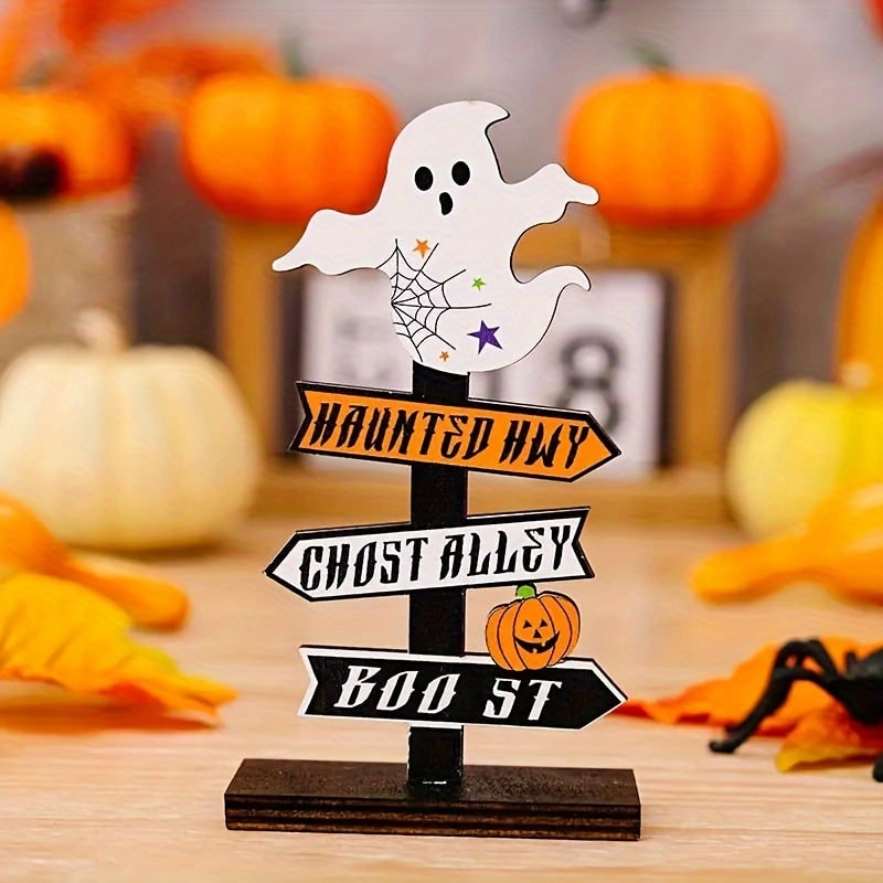 Halloween Table Decor Dining Room Wooden Directional Sign with and Toppers Tabletop Decoration - Image 1