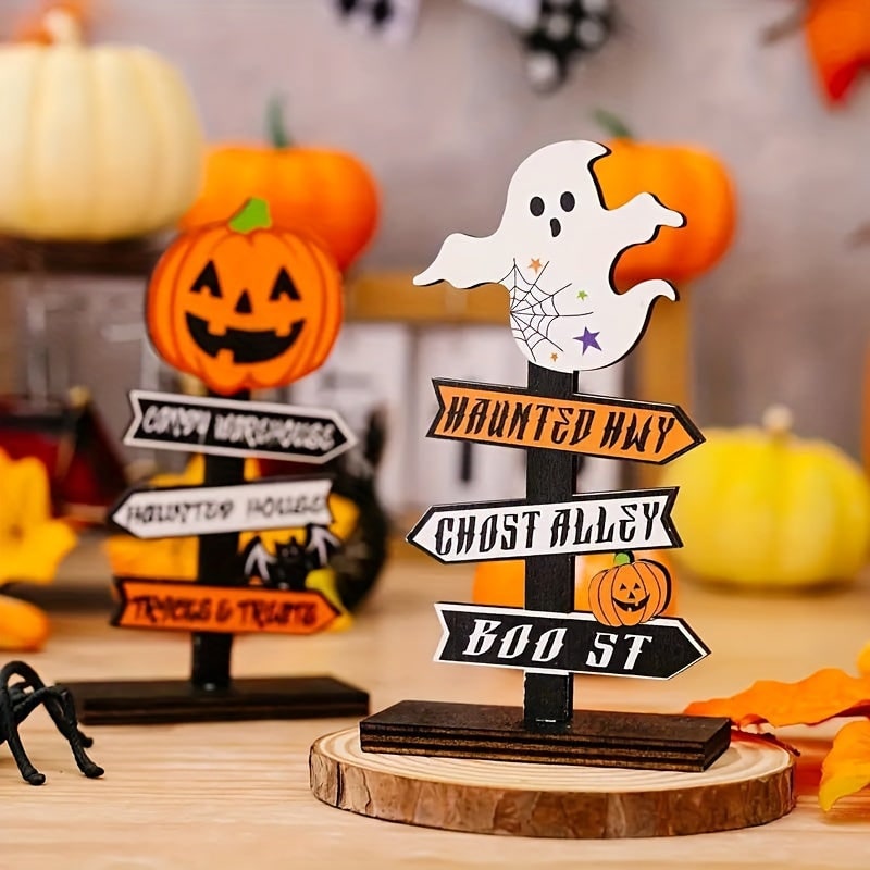 Halloween Table Decor Dining Room Wooden Directional Sign with and Toppers Tabletop Decoration - Image 5