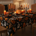 Halloween Tablecloth with Spiderweb Ghost and Jack-O-Lantern Cartoon Print Plastic Table Cover - Image 1