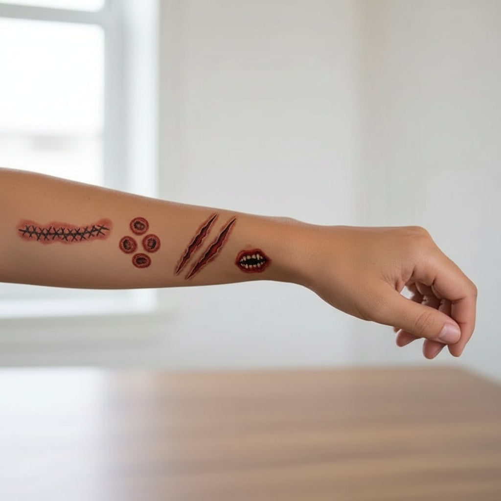 Halloween Temporary Tattoos with Realistic Wound and Scar Effects Waterproof - Image 1