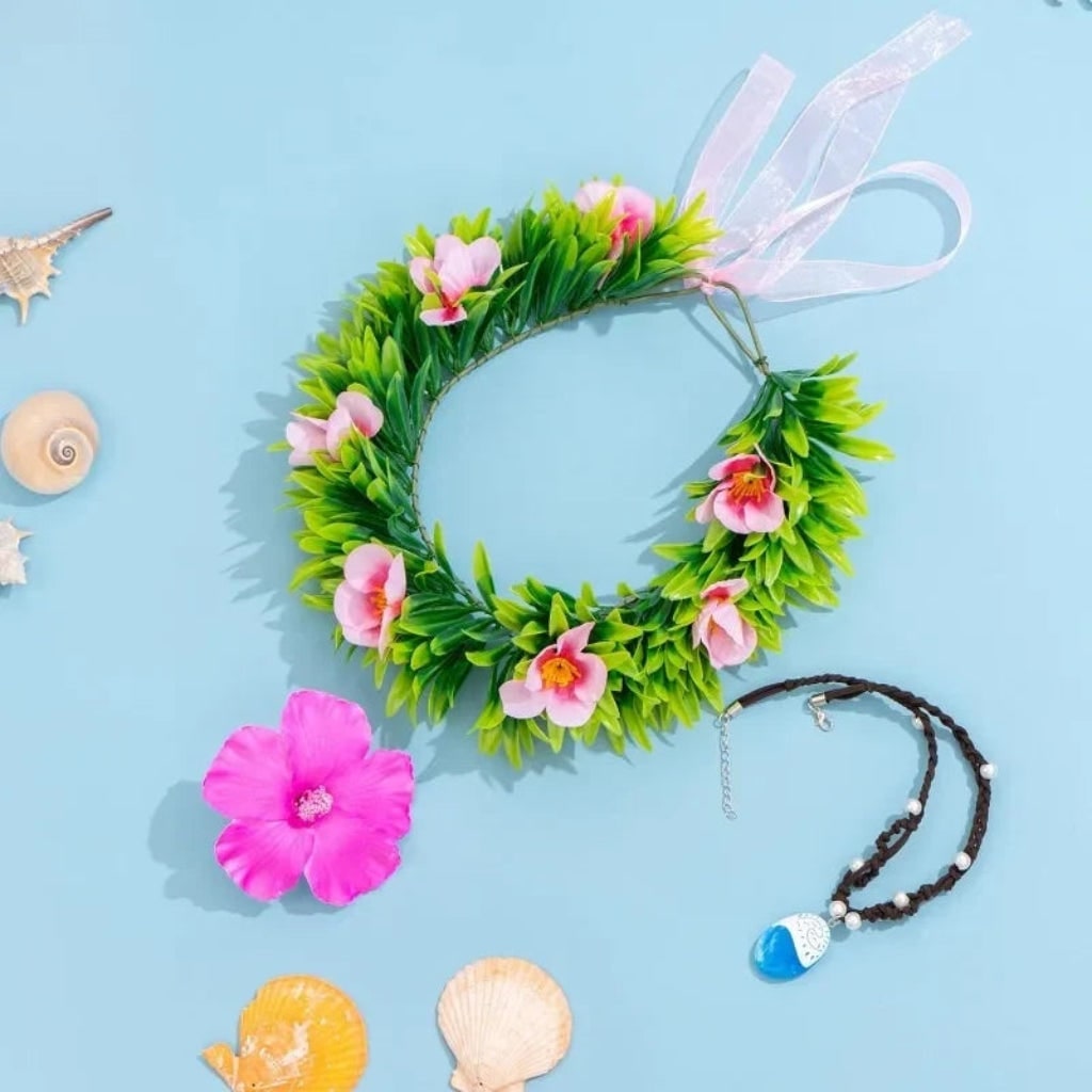 Halloween Tropical Flower Crown Headband with Necklace and Hair Clip Costume Accessory Set - Image 2