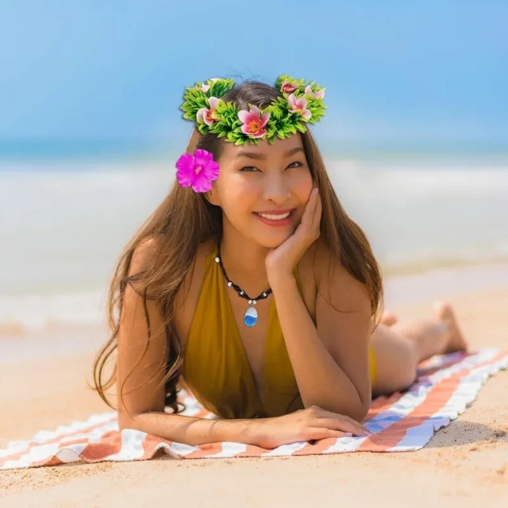 Halloween Tropical Flower Crown Headband with Necklace and Hair Clip Costume Accessory Set - Image 4