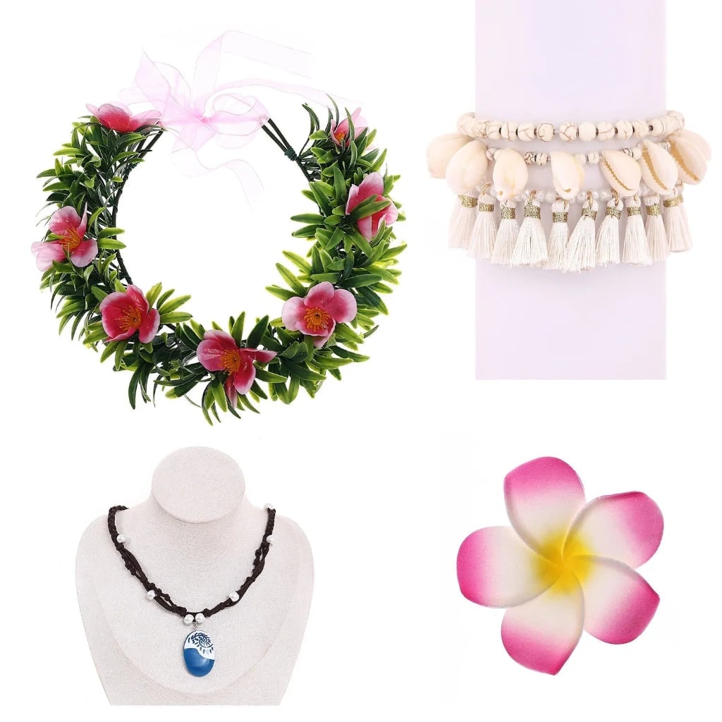 Halloween Tropical Flower Crown Headband with Necklace and Hair Clip Costume Accessory Set - Image 6