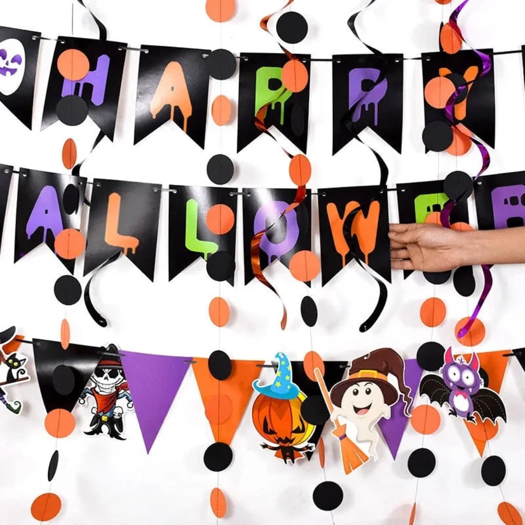 Halloween Wall Decoration Banner Set with Hanging Swirls Paper Garland and Pennant Bunting for Party - Image 3