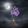Halloween Witch Decor Outdoor Prop with Flying Design LED Eyes and Broomstick for Yard Decoration - Image 1