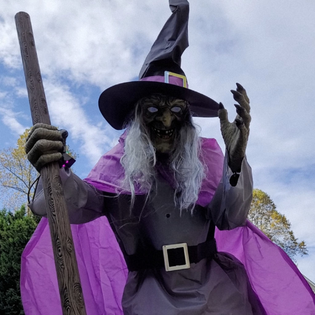 Halloween Witch Decor Outdoor Prop with Flying Design LED Eyes and Broomstick for Yard Decoration - Image 3