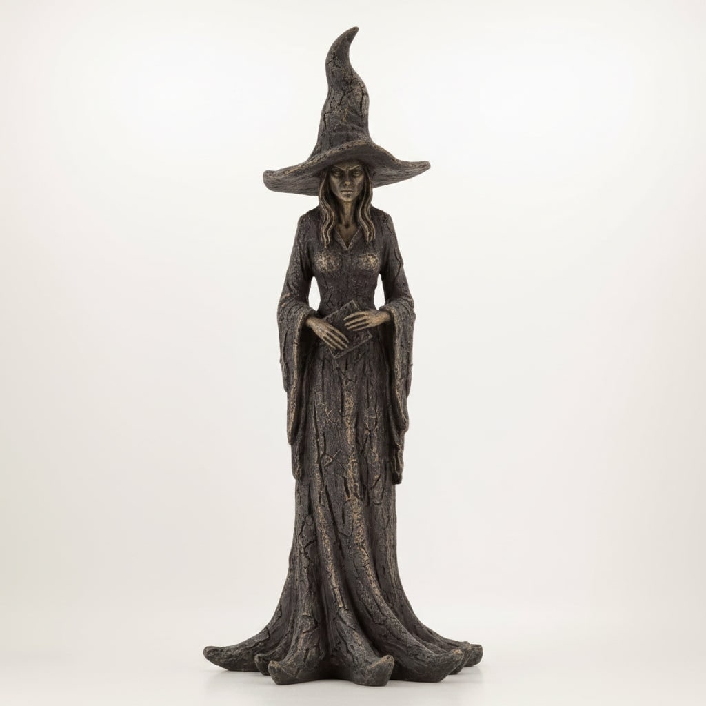 Halloween Witch Decoration Figurine with Pointed Hat and Draped Robe Tree Root Base - Image 3