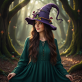 Halloween Witch Hat with Spiderweb Embroidery Floral and Mushroom Decorations - Image 1