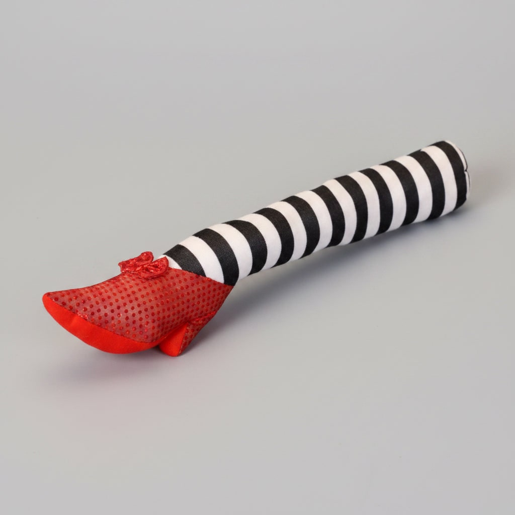 Halloween Witch Legs Door Stopper and Draft Blocker with Red Sequined Shoes and Striped Stockings - Image 2