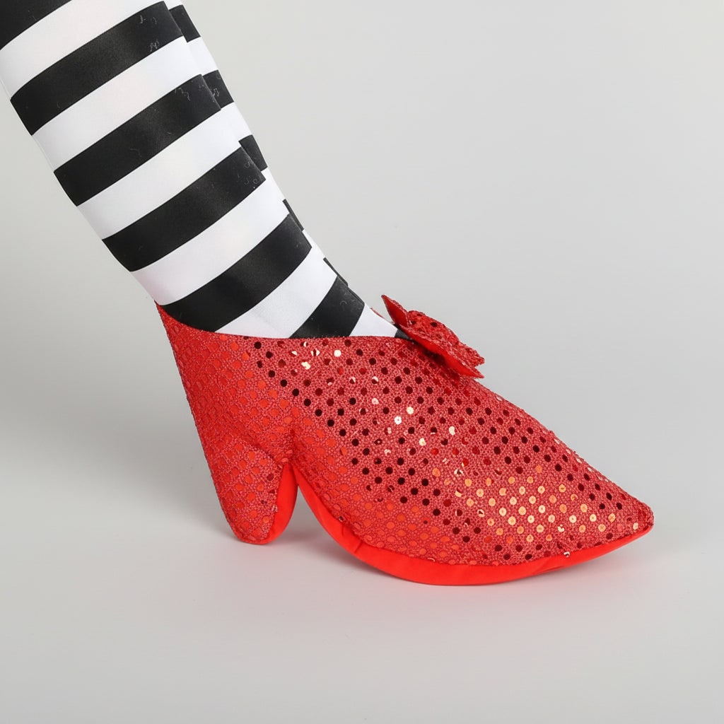 Halloween Witch Legs Door Stopper and Draft Blocker with Red Sequined Shoes and Striped Stockings - Image 3