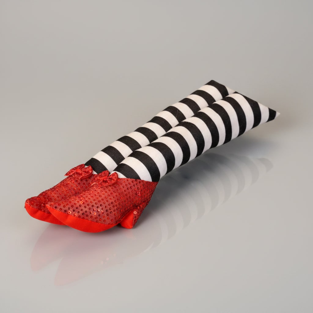 Halloween Witch Legs Door Stopper and Draft Blocker with Red Sequined Shoes and Striped Stockings - Image 4