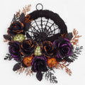 Halloween Wreath Door Decoration with Spiderweb and Black Roses Glitter Baubles - Image 1