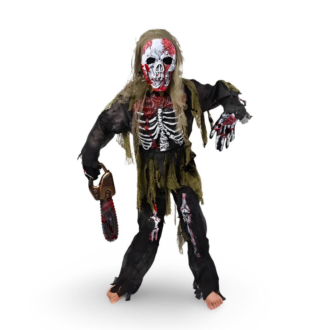 Halloween Zombie Skeleton Costume Outfit with Mask and Gloves - Image 2