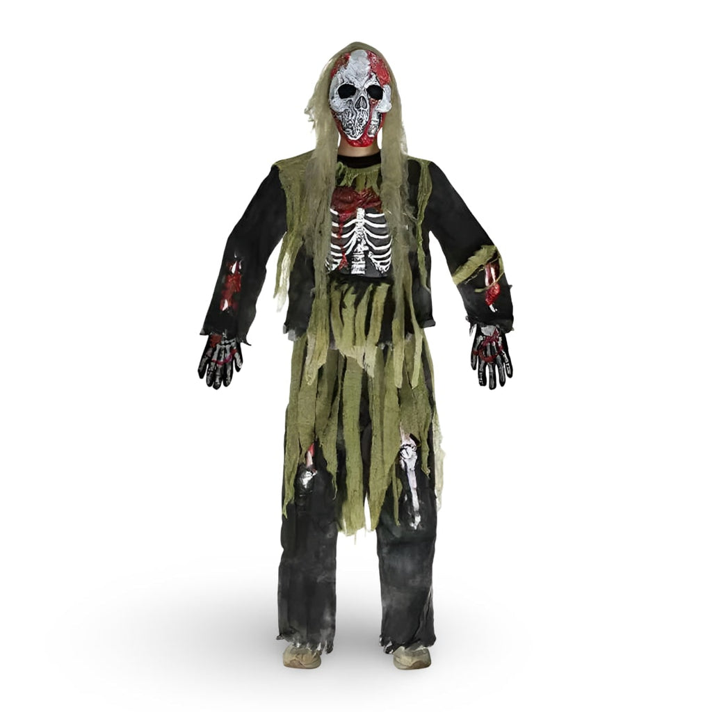 Halloween Zombie Skeleton Costume Outfit with Mask and Gloves - Image 3