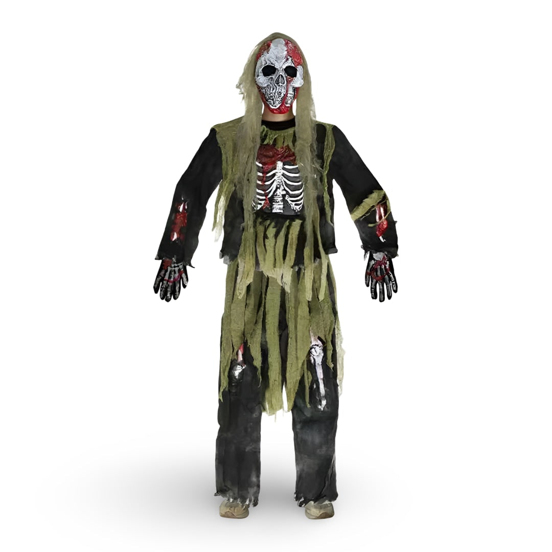 Halloween Zombie Skeleton Costume Outfit with Mask and Gloves - Image 3