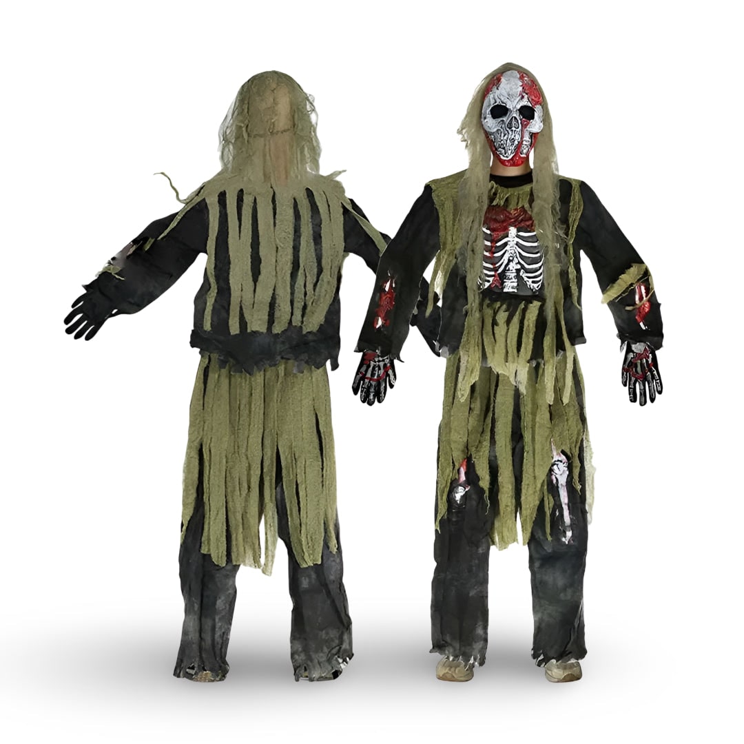 Halloween Zombie Skeleton Costume Outfit with Mask and Gloves - Image 4