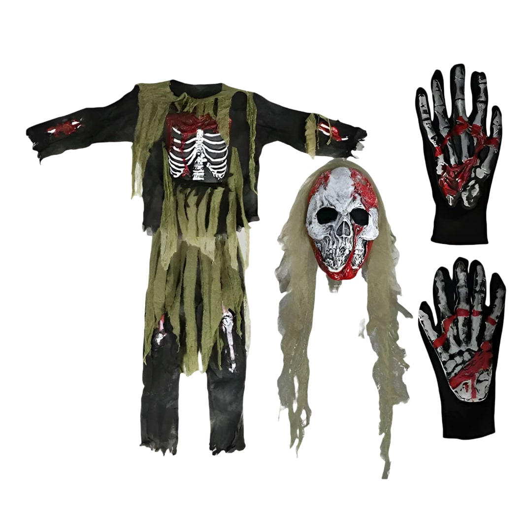 Halloween Zombie Skeleton Costume Outfit with Mask and Gloves - Image 5
