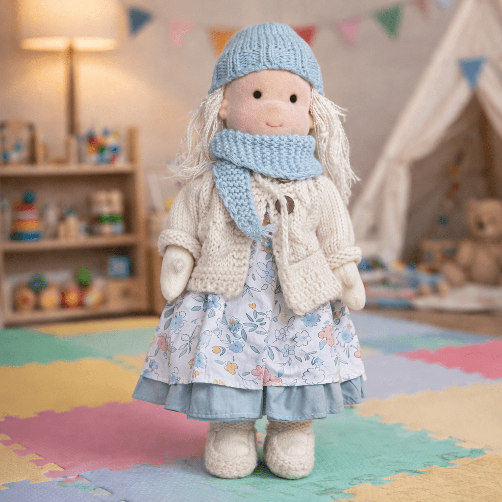 Handmade Waldorf Doll Soft Fabric Cotton Knitted Clothes Embroidered Face Gift Rag - Image 1