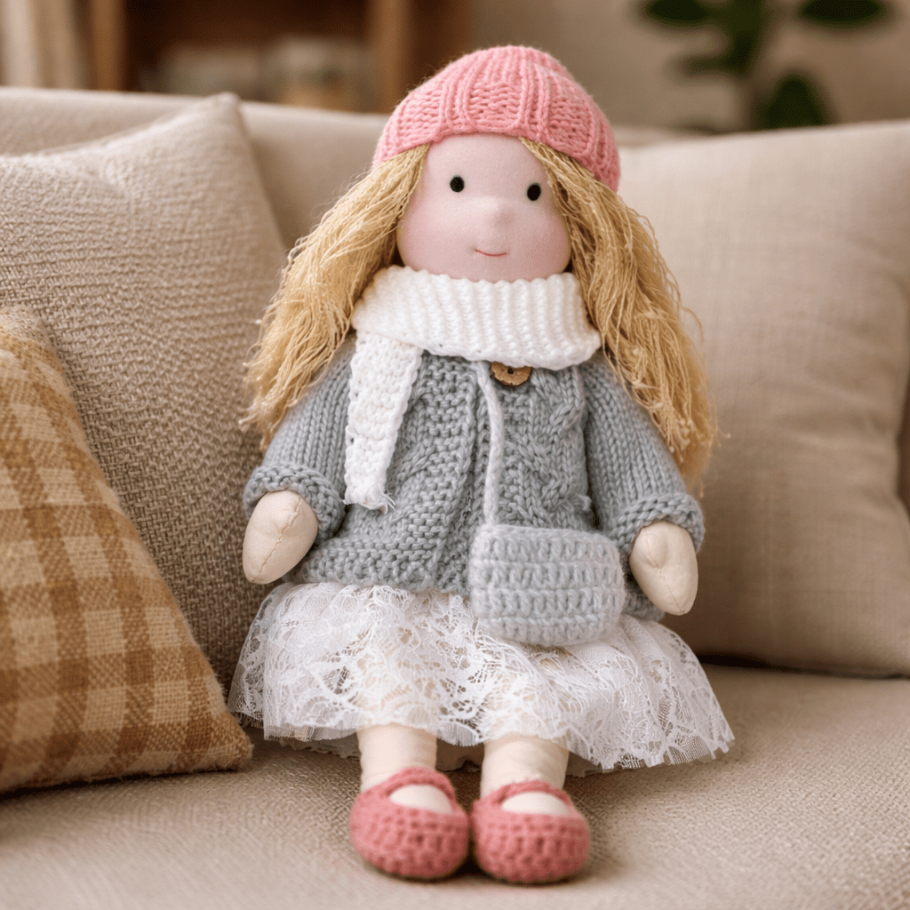 Handmade Waldorf Doll Soft Fabric Cotton Knitted Clothes Embroidered Face Gift Rag - Image 16