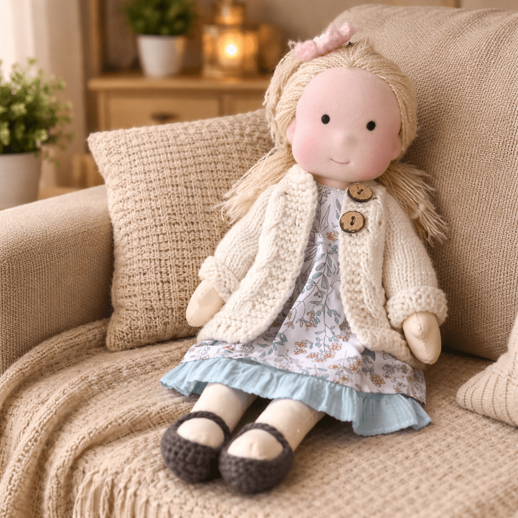 Handmade Waldorf Doll Soft Fabric Cotton Knitted Clothes Embroidered Face Gift Rag - Image 17