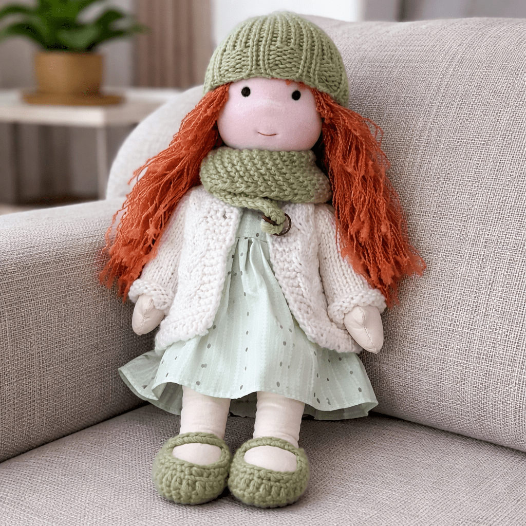 Handmade Waldorf Doll Soft Fabric Cotton Knitted Clothes Embroidered Face Gift Rag - Image 2