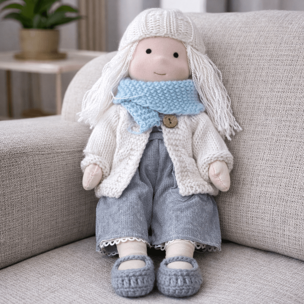 Handmade Waldorf Doll Soft Fabric Cotton Knitted Clothes Embroidered Face Gift Rag - Image 3