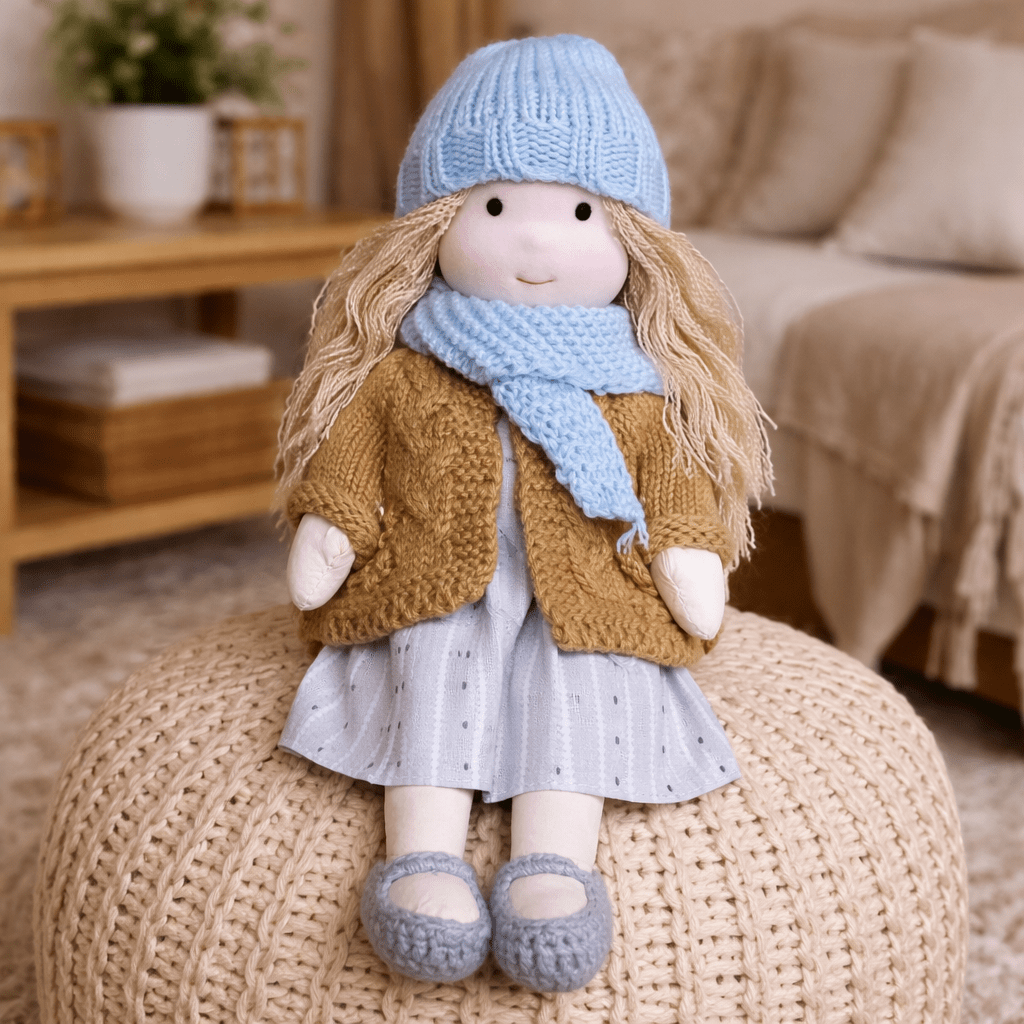 Handmade Waldorf Doll Soft Fabric Cotton Knitted Clothes Embroidered Face Gift Rag - Image 5