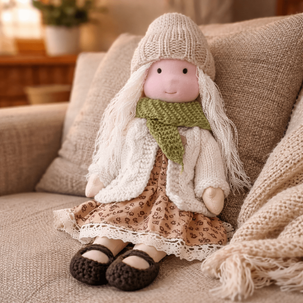 Handmade Waldorf Doll Soft Fabric Cotton Knitted Clothes Embroidered Face Gift Rag - Image 8