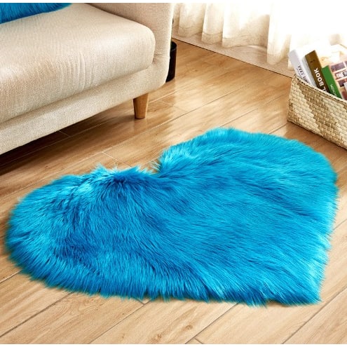 Heart Shaped Area Rug with Non Slip Pad Plush Faux Fur Shaggy Floor Mat Black And White - Image 1