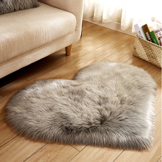Heart Shaped Area Rug with Non Slip Pad Plush Faux Fur Shaggy Floor Mat Black And White - Image 10